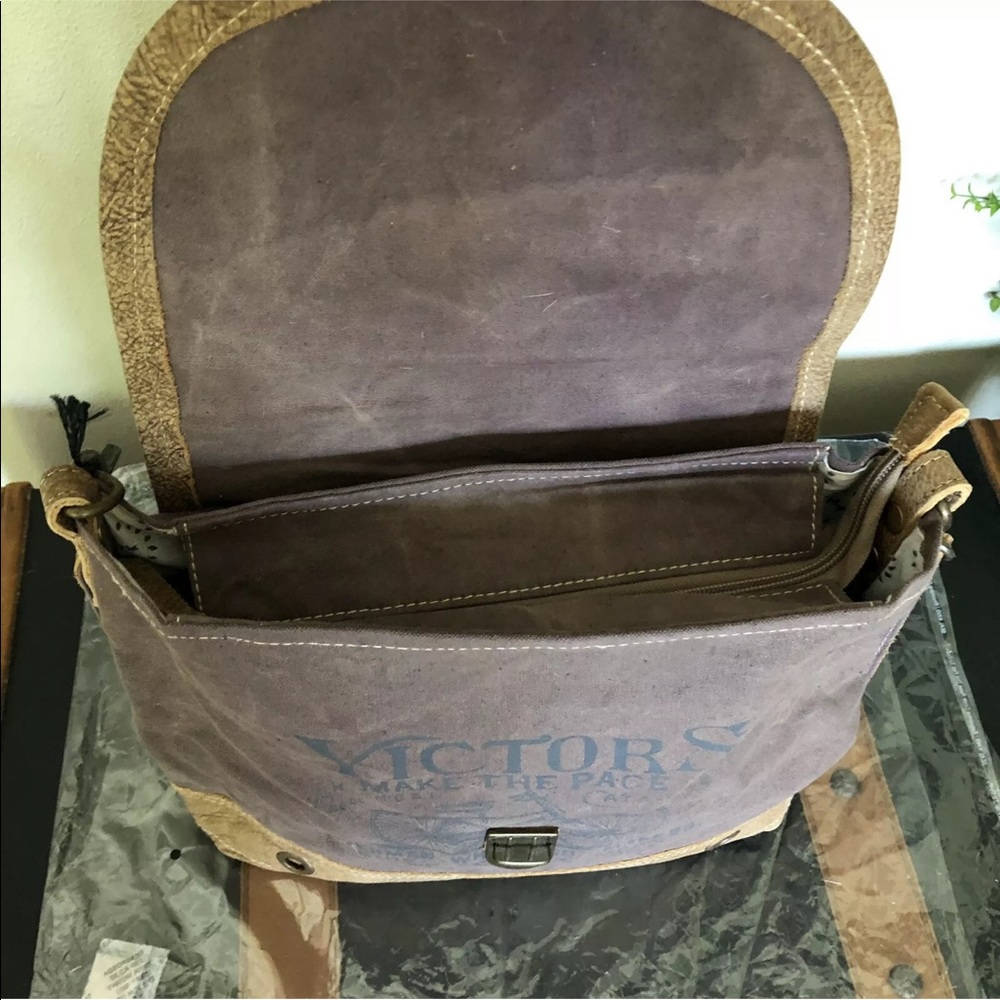 Myra Bag Roan Upcycled Canvas Purse Fur NWT - Picture 6 of 8